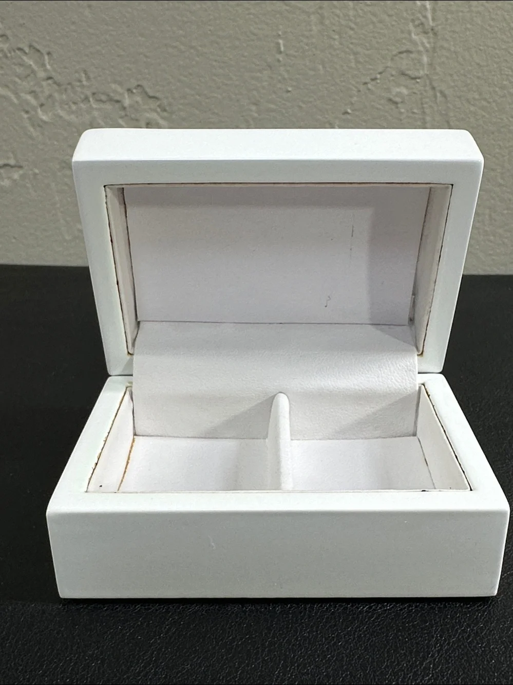 Premium White Lacquered Wooden Double Ring Box • Ring Bearer Box